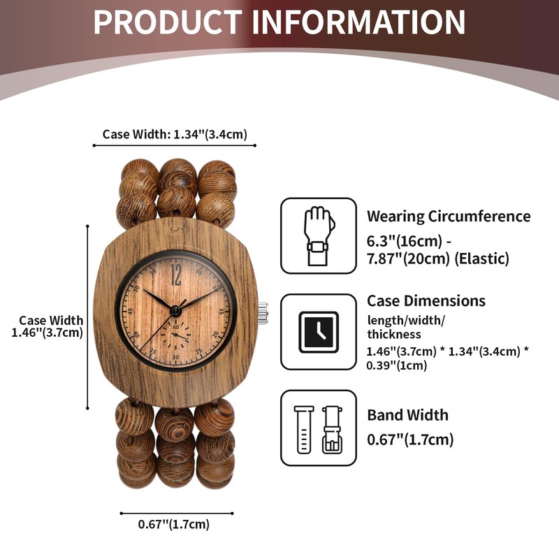Avaner Women's Elastic Wrist Watches: Wooden Beaded Handmade Stretch Strap