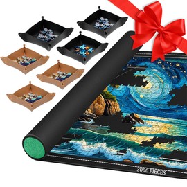 Pohxev Jigsaw Puzzle Mat Roll Up, Portable Saver Pad 53” x 35” Up to 3000 Pieces, Puzzle Matt Rollup with Non-Slip Rubber Bottom & Smooth Top. (6 Sorting Trays & 1 Storage Bag)