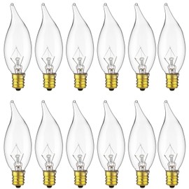 Sunlite 15CFC/25/12PK Flame Tip 15W Incandescent Petite Chandelier Light Bulb, Candelabra (E12) Base, Crystal Clear Bulb (12 Pack)
