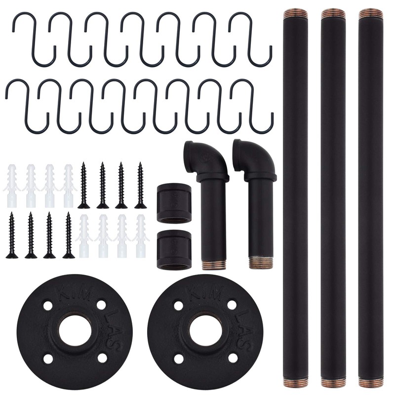TLBTEK 50 inch Black Pipe Pot Bar Rack Wall Mounted
