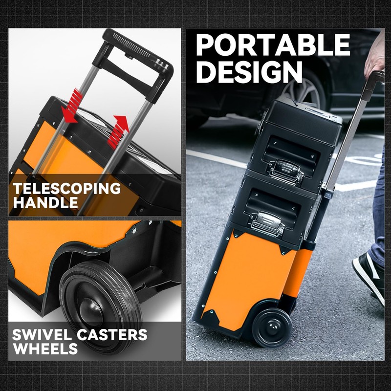 Auto Dynasty Stackable Tool Box 3-Tier Tool Separate Organizer Rolling