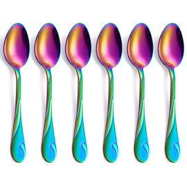 Seeshine Rainbow Dinner Spoon Set, 7.6-inch Stainless Steel Spoon Silverware, 6-Piece Shiny Rainbow Soup Spoons Table Spoon, Dishwasher Safe, Set of 6