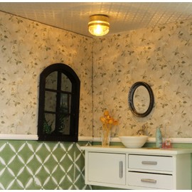 iLAND 1:12 Scale Accessories of Dollhouse Lights, Classic Miniature Lamp for Dollhouse Decoration, Elegant Celestial Gold Ceiling Lamp w/Battery