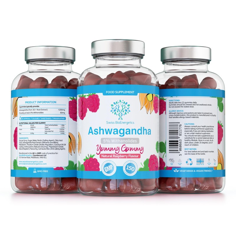 Ashwagandha Gummies - 150 Natural Raspberry Flavoured Chewable & Yummy