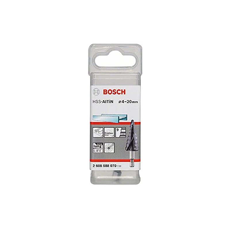 Bosch 2608588070 4/6/8/10/12/14/16/18/20 mm 1/4-Inch Hex HSS-AlTiN Step Drill Bits