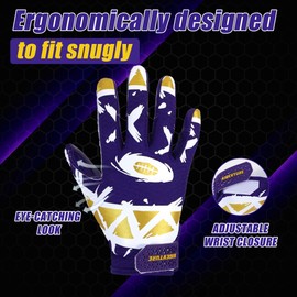 AIGEVTURE Youth Football Gloves Kids Receiver Sticky Football Gloves for Boys Girls Purple Gold M