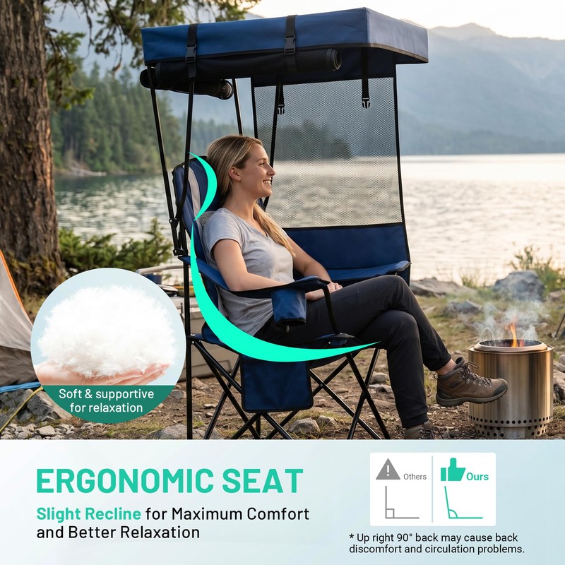 2 Pack Camping Chair - Folding Chair with Adjustable Canopy