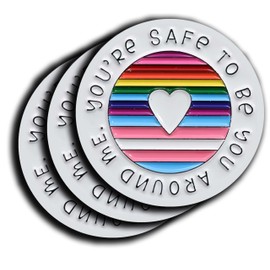 Rainbow Heart Safe Space Vinyl Stickers, Your Safe To Be You Around Me, 3 Inch Round, 3 Pack
