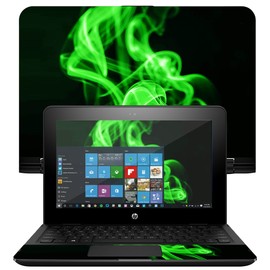 MightySkins Skin Compatible With HP x360 Convertible 11" (2017) wrap cover sticker skins Green Flames