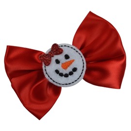Satin Hair Bow with Snowman Appliqué By Funny Girl Designs (Red)