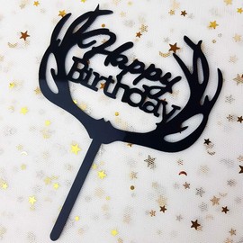 Antlers - Decoración para tartas de feliz cumpleaños (acrílico negro)