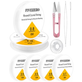 FIVEIZERO 6 Rolls FIVEIZERO Elastic Bracelet String Cord, 0.4mm, 0.5mm, 0.6mm, 0.7mm, 0.8mm, 1mm Crystal Clear Stretchy Elastic Bead String for Bracelets, Jewelry Making and Clay Pony Seed Stone Beads Beading