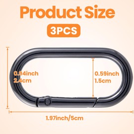 Hzopcw 3pcs Oval Spring Ring Clips, Heavy Duty O-Ring Carabiner, Alloy Buckle Clasp for Keychains Backpacks Purses Bag Straps- Black
