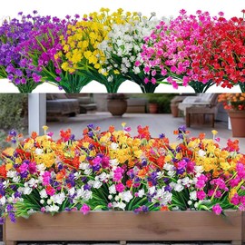 Jasion 12 Bundles Artificial Flowers UV Resistant Plastic for Outdoor Garden Home Faux Spring Flower Daisy Fake Plants Greenery Shrubs Porch Patio Yard Decoration (Mix Colors)