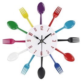 AMAZLIFE Kitchen Wall Clock, Kitchen Cutlery Wall Clock with Forks and Spoons 3D Removable Modern Creative Wall Clock for Home Room Decor and Nice Gifts (Colorful)