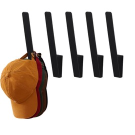 AISHEDYER 5 Pack Hat Rack for Baseball Caps, Aluminum Hat Organizer on Wall, Sturdy Space Saving Hat Holder for Hats, Bags, Coats, Towels - Easy to Install Screw-in Wall Coat Hooks (Black)