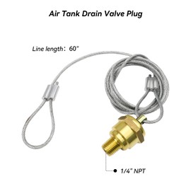 2 Pack of ¼” NPT Air Tank Drain Valve with 60" Cable, Air Brake Reservoir Drain Valve Air Compressor Drain Valve For Semi Trucks Replaces Haldex 12105 N3613AD