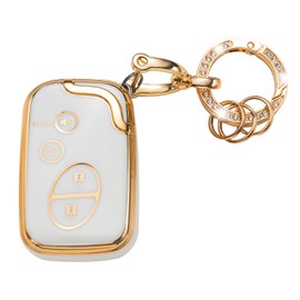 Gematay for Lexus Key Fob Cover with Keychain, Key Shell Cover Holder Compatible with Lexus GX460 RX350 ES350 IS250 GX460 LX570 IS350 GS430 GS300 GS450h is-C is-F Smart Key Fob, White