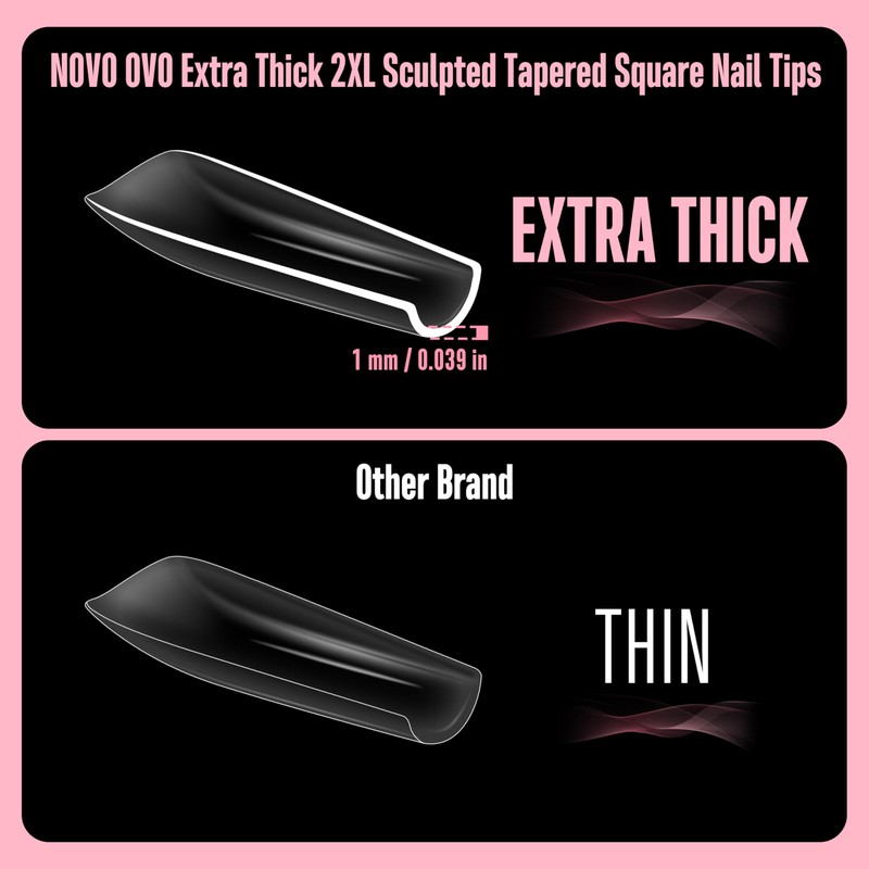NOVO OVO Sculpted XXL Square Nail Tip for Curved Nails,