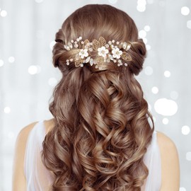 Bridal Wedding Hair Combs, Hair Vine with Flowers - Elegant Hairpiece for Women and Girls Wedding Accessories(GOLD)