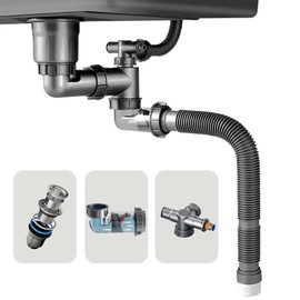 QruiLanTu One Sink Drain Kit Space Saving Kitchen Sink Drain Kit Multi Function P Trap Adjustable Kitchen Sink Drain Kit Universal Kitchen Sink Drain Kit Removable and Washable, Odor Resistant