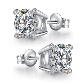 CRYSLOVE Women's Stud Earrings 925 Sterling Silver 18K White Gold Plated Round Cut with 3A Cubic Zirconia Round Cut Earrings Size 6 mm - 8 mm Jewellery Gift for Men and Women, Cubic Zirconia Sterling