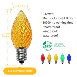 Meconard C7 Led Replacement Christmas Light Bulbs, C7 Shatterproof Led Bulbs for Christmas Indoor Outdoor String Lights, E12 Candelabra Base, Commercial Grade Holiday Bulbs, Multi-Color, 25 Pack