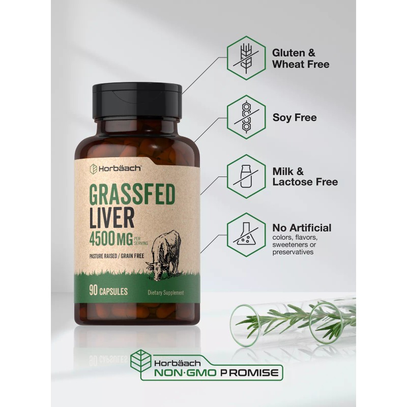 Horbäach Grass Fed Beef Liver | 4500mg | 90 Capsules