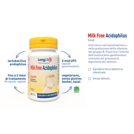LongLife® Milk Free Acidophilus | A base di Lactobacillus acidophilus LA 3 | 5 miliardi UFC | Benessere dell'intestino | Fino a 2 mesi di trattamento | Vegano e senza glutine