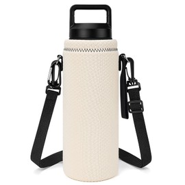 Linkidea Water Bottle Holder Strap Compatible with YETI Rambler Bottle 36oz, Yonder Bottle 1.5L/50oz, Insulated Neoprene Water Bottle Sling Carrier Bag with Wrist Strap, Off White