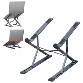 Domstar Laptop Stand, Height and Angle Adjustment, Foldable, Anti-Slip, Portable, Aluminum Alloy, PC Stand, Storage Bag Included, Dark Gray