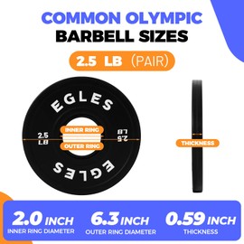 EGLES Change Plates Pair 2.5LB Black Rubber Coated Weight Plates in Pairs Olympic Bumper Plates Fit 2-Inch Barbells Strength Training Gym & Fitness Change Weight Plates