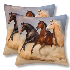 ZYNTIRAX Running Horse Black Brown Throw Pillow Covers Three Horses Pillow Cover 20x20 Inch Set of 2 Horses Run in The Wild Wind Sand Pillowcase Square Cushion Cases for Couch Bed Sofa