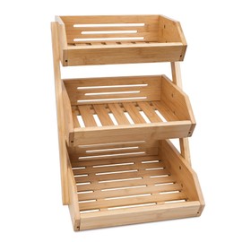 Purbambo 3-Tier Bamboo Fruit Basket for Kitchen Counter, Large Capacity Fruits Storage Rack Vegetables Bowl Stand Holder