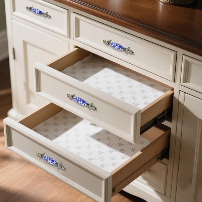 Mcredy 4 Pcs Blue and White Porcelain Ceramic Cabinet Pulls
