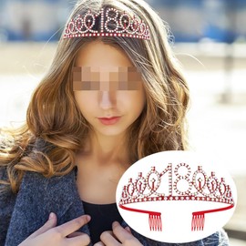 Yijunmca Red 18th Birthday Sash for Girls Birthday Princess Crown Queen Tiara Rhinestone Birthday Headbands Birthday Girl Sash Happy Birthday Decorations for Girls 18 Year Old Birthday Party Supplies