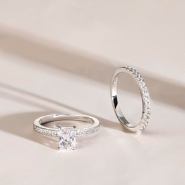 JALOKIVI 1.2CT 925 Sterling Silver Engagement Rings for Women Radiant Cut Solitaire Cubic Zirconia Wedding Promise Rings for Her Size 9