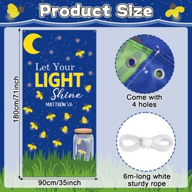 Wiooffen Let Your Light Shine Door Cover Classroom Church Hanging Banner Dark Night Firefly Jar Back to School Religious Christian Backdrop Wall Door Decor for Sunday School Kindergarten Preschool