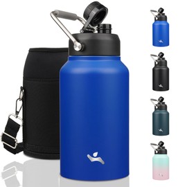 Konokyo Jug with Handle,87 oz Insulated Water Bottle with Carrying Pouch, Double Wall Vacuum Stainless Steel Metal Bottle,Blue