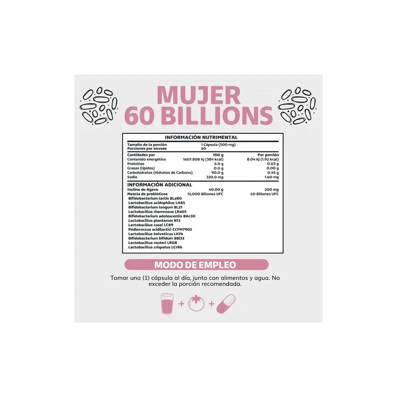 Probióticos Mujer Billion Prebióticos Prebiotic Inulina Agave Cepas Beyond Vitamins
