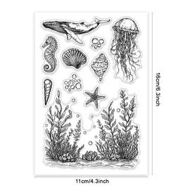 PH PandaHall - Sello transparente de animales marinos para álbum de recortes, concha de caballito de mar estrella de mar sello de silicona medusas hierba de mar sello de goma transparente para