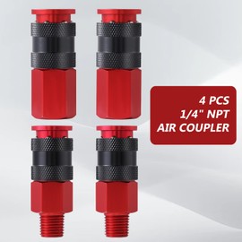 Milosline Universal Air Coupler and Plug Kit 1/4"" Air Coupler I/M Air Plug 1/4 inch NPT Quick Connect Air Fitting Industrial Air Coupling Air Compressor Accessories Fitting 14PCS, Red