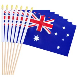 Pack of 20, Handheld Australia Flags 5x8 Inch – Small Australian Flags on Wooden Sticks with Gold Spear Top, Mini Australia Country Flag for National Day, Parades, Patriotic Decorations