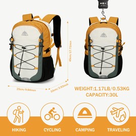 GES Multi-Functional 30L Hiking Backpack with Rain Cover, Durable Hiking Rucksack for School, Work, Camping, Trekking, Cycling & Outdoor Sports (Green)