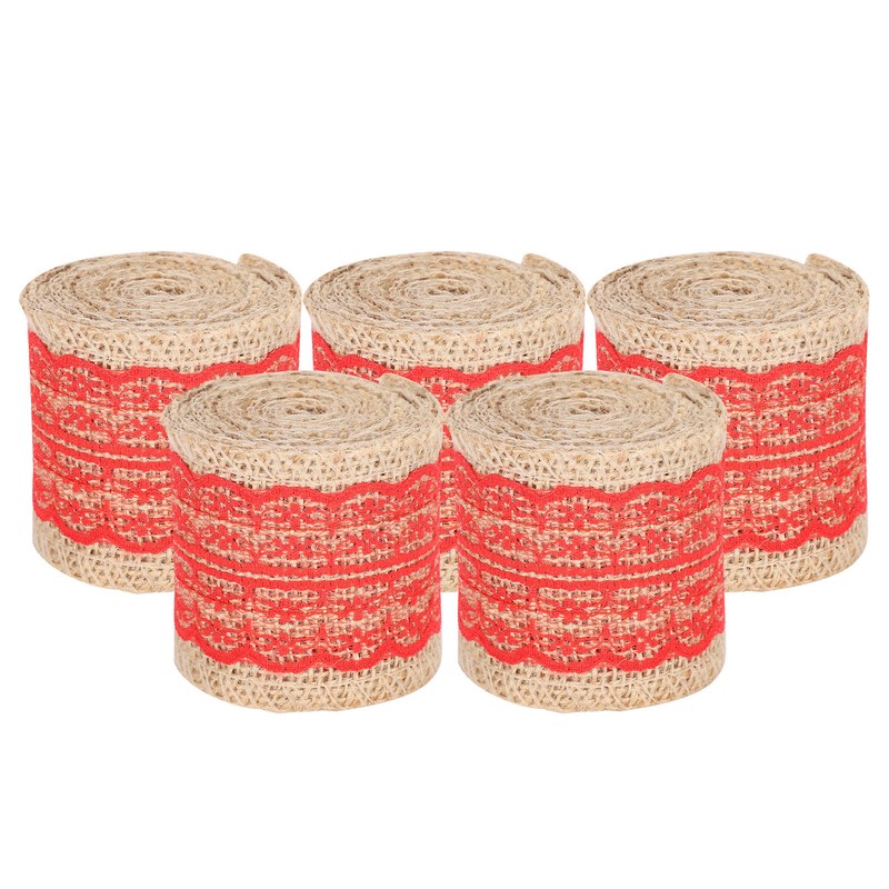 5Pcs Burlap Ribbon Lace Linen Roll Jute Belt DIY Hand