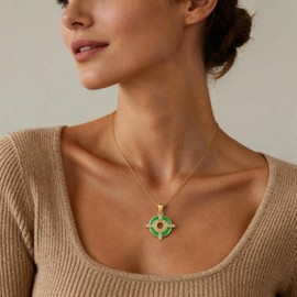 RONYOSTING Green Necklace Womens Necklace Pendants | Cubic Zirconia Gold Circle Necklaces Women Cross Jewelry | Gothic Cross Pendants for Necklaces Hekate Necklace Women