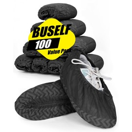 Buself 100 Count Shoe Covers Disposable Non-Slip, Durable and Recyclable, Black