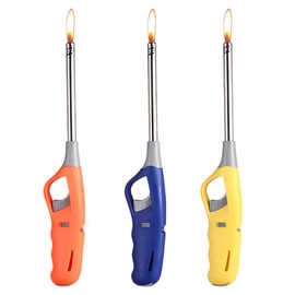 Candle Lighter Long Reach Neck,Extended Metal Wand Fire Lighters Set for for Grill Fireplace Camping Stove BBQ Survival,Safety Lock Refillable Adjustable Flame with Butane Included 3 Pack
