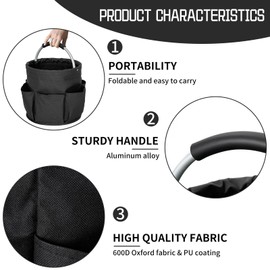 ATDORO Cleaning Caddy Organizer With Handle, Foldable Bucket Organizer, Caddy Bag, Cleaning Tool Bucket Multi-Pocket Tool Bag (Black)
