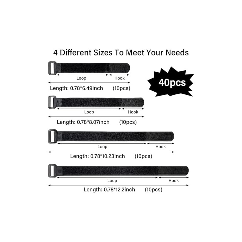 Correas Scratch de 40 unidades, cable negro 2 cm x